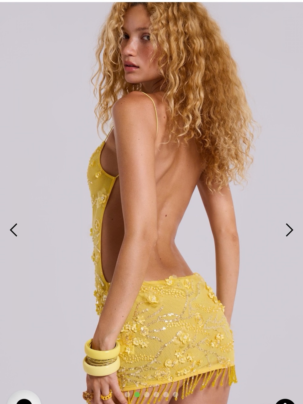Jaded London Yellow Beaded Backless Fringe Slip Dress - Picture 2 of 7